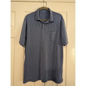 TravelSMART Shirt Mens Large Blue Striped Polo Short Sleeve Suprima Cotton